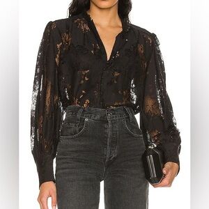 Bardot Sexy Eliza Sheer Lace Blouse W/ Peasant Sleeves MED